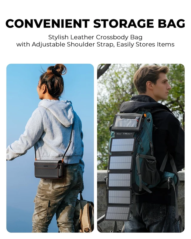 Alt view image 5 of 7 - BLAVOR Portable Foldable Solar Charging Pack with Built-in USB-C Cable & Crossbody Lanyard, Plus Solar Charger Power Bank 10,000mAh, 20W PD, Waterproof for Outdoor Camping Hiking Backpacking