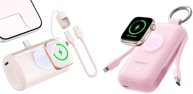 Main image of RORRY CharmGo Portable Charger 45W Fast Charging with Built-in Cables PalmGo Portable Charger 22.5W, 10000mAh Mini Power Bank with Built-in USB C Connector