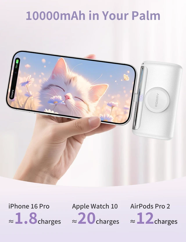 Alt view image 4 of 4 - RORRY Portable Charger 10000mAh Mini Power Bank Travel Essential Battery Pack for iPhone Apple Watch iPad, Pink White