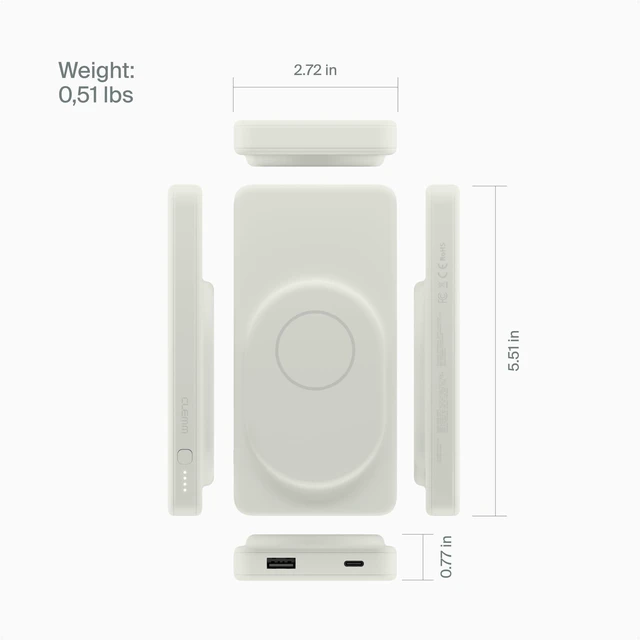 Alt view image 5 of 7 - Clemm 10K Wireless Power Bank and Chain USB-C to Lightning Cable Bundle