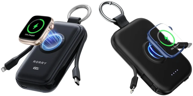 Main image of RORRY CharmGo Portable Charger 10000mAh 45W Fast Charging 5000mAh Keychain Power Bank with Built-in Cables, Battery Pack for iPhone