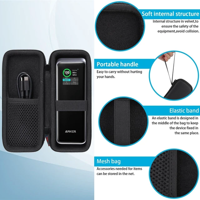 Alt view image 4 of 7 - khanka Hard Case for Anker Prime Power Bank 27650mAh 27k 250W,Black | EVA Hard Shell, Mesh Pocket Accessory Storage, Travel-Ready Storage for Anker Zolo A1695 Power Bank 25K 165W,Case Only