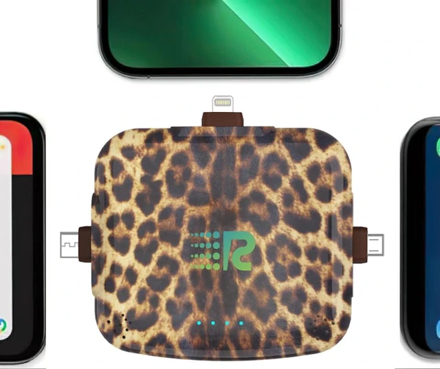 Alt view image 5 of 7 - Rush Charge Universe Mini Power Bank Portable Charger 3 in 1 Leopard | 3300mah, 2.4A, 3 in 1 Portable Charger Fast Charging Lightning, Type C, Micro-USB Pre-Charged Pass Through Charges 3 Devices