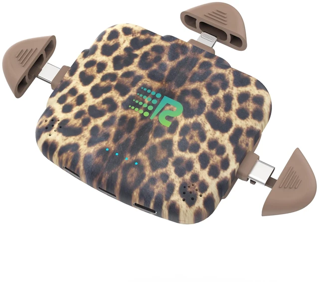 Alt view image 6 of 7 - Rush Charge Universe Mini Power Bank Portable Charger 3 in 1 Leopard | 3300mah, 2.4A, 3 in 1 Portable Charger Fast Charging Lightning, Type C, Micro-USB Pre-Charged Pass Through Charges 3 Devices
