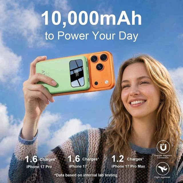 Alt view image 2 of 7 - ATGIH 10000mAh Magnetic Wireless Power Bank, 5-in-1 Portable Charger with 2 Built-in Cables, 22.5W PD Fast Charging Magnetic Battery Pack for iPhone 17/16/15/14/13/12 and All Series Green