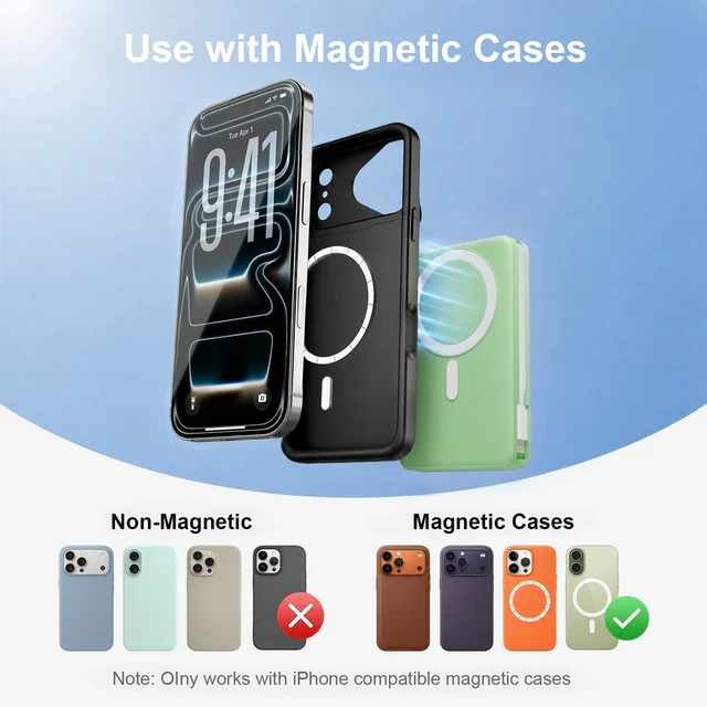 Alt view image 5 of 7 - ATGIH 10000mAh Magnetic Wireless Power Bank, 5-in-1 Portable Charger with 2 Built-in Cables, 22.5W PD Fast Charging Magnetic Battery Pack for iPhone 17/16/15/14/13/12 and All Series Green