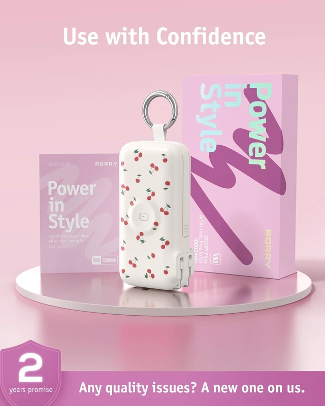 Alt view image 2 of 7 - RORRY Flow Portable Charger 10000mAh 40W Wall Plug Power Bank Battery Pack | Built-in USB-C Cable, Keychain Design, Fast Charging, for iPhone 18 Pro/17/16/15, Apple Watch, iPad, Travel Essential