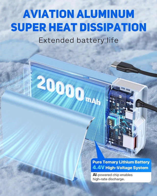 Alt view image 2 of 7 - Portable Charger 20000mAh, 22.5W PD 3.0+QC 4.0 Super Fast Charging Power Bank, Cooler Aerospace Metal Case for iPhone 17 16 15 14, 13 Android iPad Samsung Google Tablet & More, Travel Essential