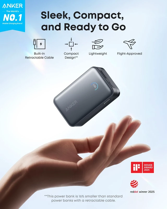 Alt view image 3 of 4 - Anker Nano Power Bank, 10,000mAh Portable Charger with Built-in USB-C Cable&Anker Nano Power Bank, 10,000mAh Portable Charger with 2.3 ft InstaCord Retractable Cable