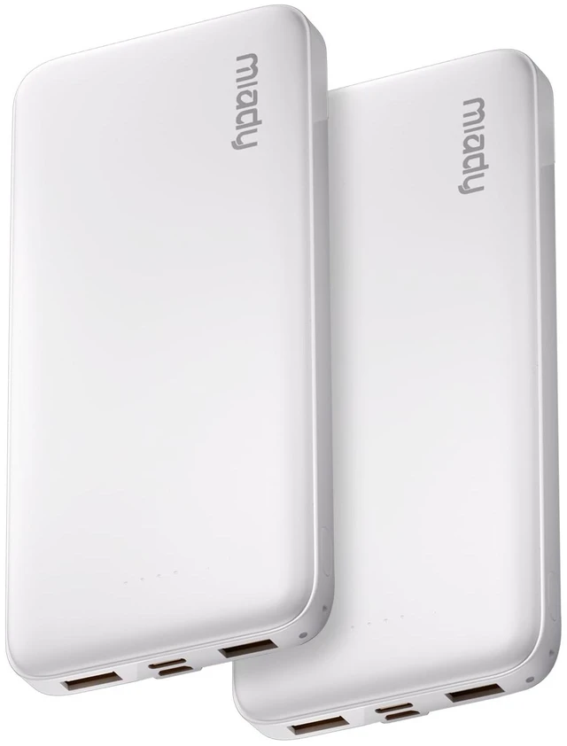 Main image of Miady 2-Pack Portable Charger, Slim 10000mAh Power Bank Travel Battery Pack | Dual USB3 Outputs 2 Inputsfor Backpack Travel CampingSlimCompatible with iPhone Android etc Flight-Safe37WhWhite+White