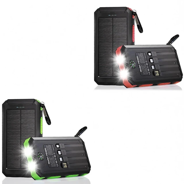 Main image of Durecopow 20,000mAh Solar Charger Power Bank *2 Pack(Green+Red) | Portable Charger, 4 Cables 3 Ports Fast Charging External Battery Pack with USB C for Cell Phones, Solar Panel Charger