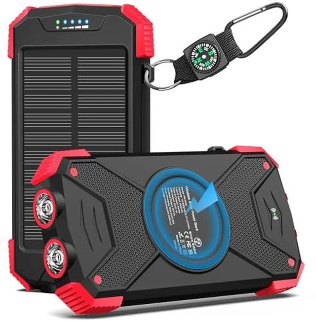Alt view image 2 of 4 - BLAVOR Portable Foldable Solar Charging Pack with Built-in USB-C Cable & Crossbody Lanyard, Plus Solar Charger Power Bank 10,000mAh, 20W PD, Waterproof, Orange for Outdoor Camping Hiking Backpacking
