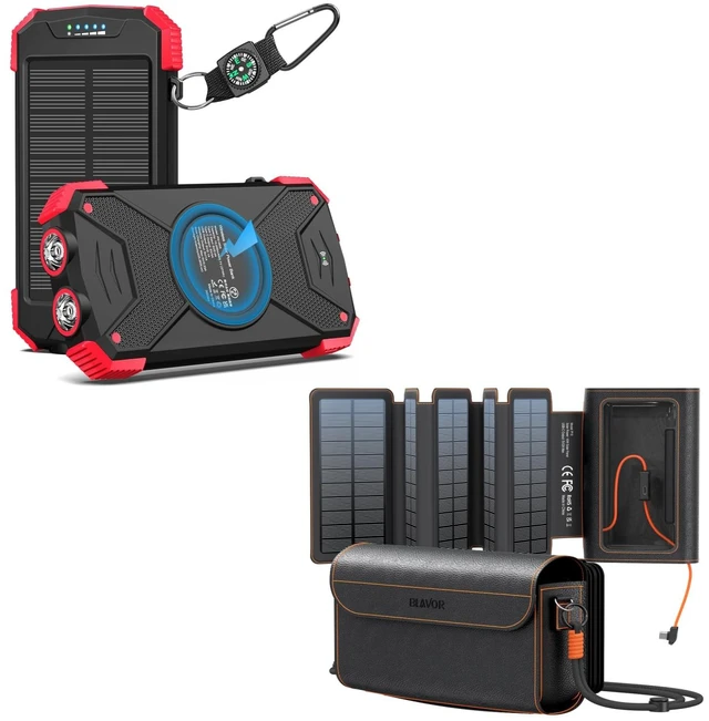 Main image of BLAVOR Portable Foldable Solar Charging Pack with Built-in USB-C Cable & Crossbody Lanyard, Plus Solar Charger Power Bank 10,000mAh, 20W PD, Waterproof, Orange for Outdoor Camping Hiking Backpacking