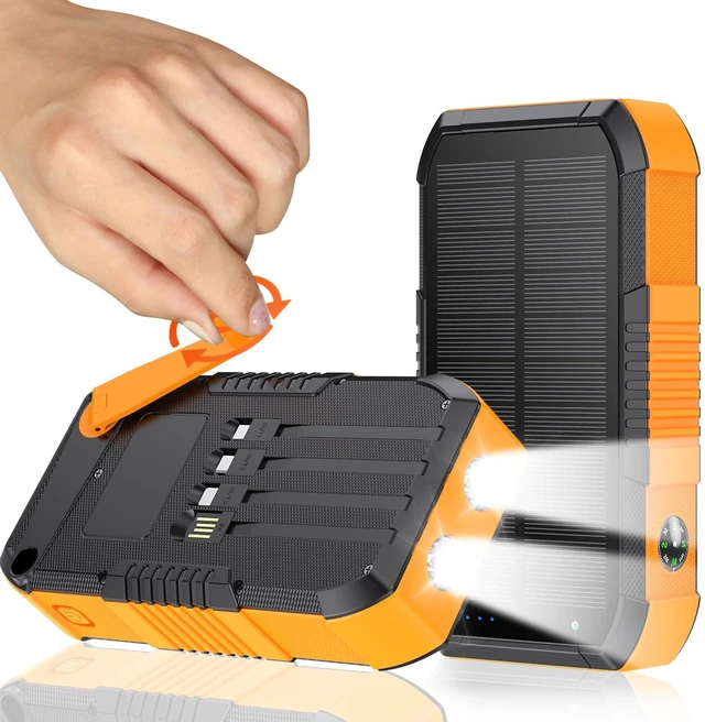 Main image of Solar Power Bank 66800mAh Built in Hand Crank for Camping and Hiking | 22.5W Fast Charging, 4 Built in Cable,5 Outputs & 3 Inputs Multi Device Charging,Flashlight/SOS/Compass,Waterproof