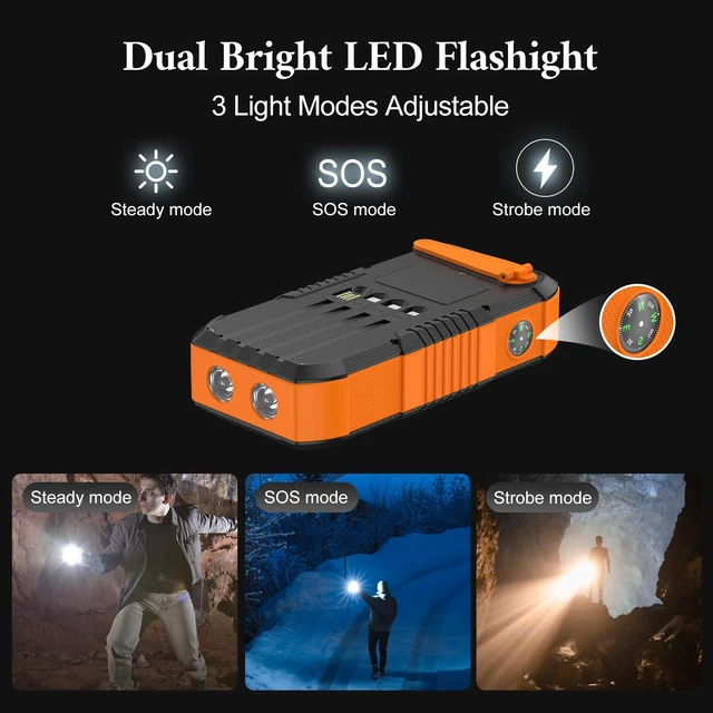 Alt view image 4 of 7 - Solar Power Bank 66800mAh Built in Hand Crank for Camping and Hiking | 22.5W Fast Charging, 4 Built in Cable,5 Outputs & 3 Inputs Multi Device Charging,Flashlight/SOS/Compass,Waterproof