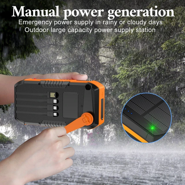 Alt view image 5 of 7 - Solar Power Bank 66800mAh Built in Hand Crank for Camping and Hiking | 22.5W Fast Charging, 4 Built in Cable,5 Outputs & 3 Inputs Multi Device Charging,Flashlight/SOS/Compass,Waterproof