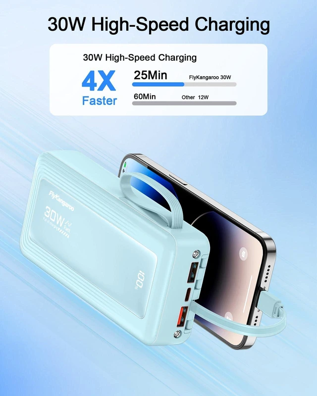 Alt view image 2 of 7 - Portable Charger with Built-in Cables, 27000mAh Slim 30W Fast Charging Power Bank with LED Display, USB C Battery Pack 6 Outputs & 2 Inputs, Travel Essential Charger for iPhone, Samsung, Google etc