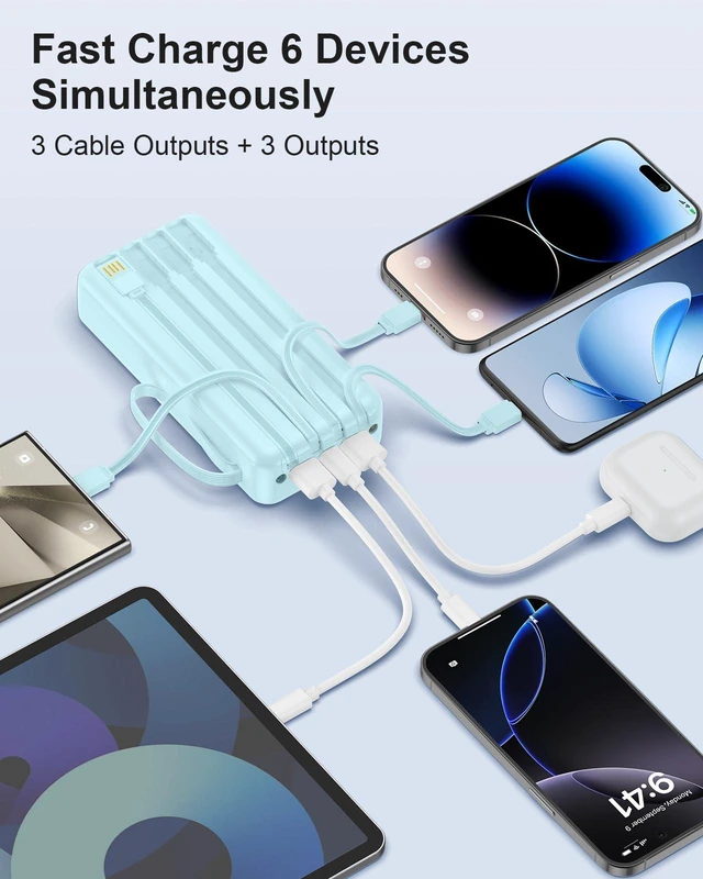 Alt view image 5 of 7 - Portable Charger with Built-in Cables, 27000mAh Slim 30W Fast Charging Power Bank with LED Display, USB C Battery Pack 6 Outputs & 2 Inputs, Travel Essential Charger for iPhone, Samsung, Google etc