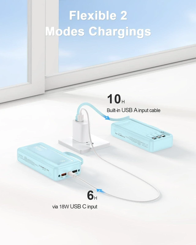 Alt view image 6 of 7 - Portable Charger with Built-in Cables, 27000mAh Slim 30W Fast Charging Power Bank with LED Display, USB C Battery Pack 6 Outputs & 2 Inputs, Travel Essential Charger for iPhone, Samsung, Google etc