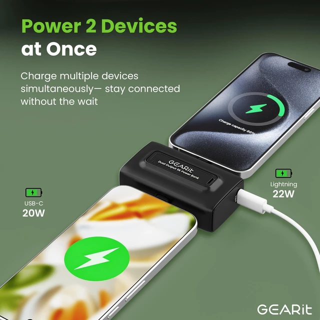 Alt view image 2 of 7 - GEARit 5000mah Power Bank - Dual Output, Mini Battery Pack with Integrated USB-C and Lightning Connectors - Compact, Small Portable Charger Compatible - Black
