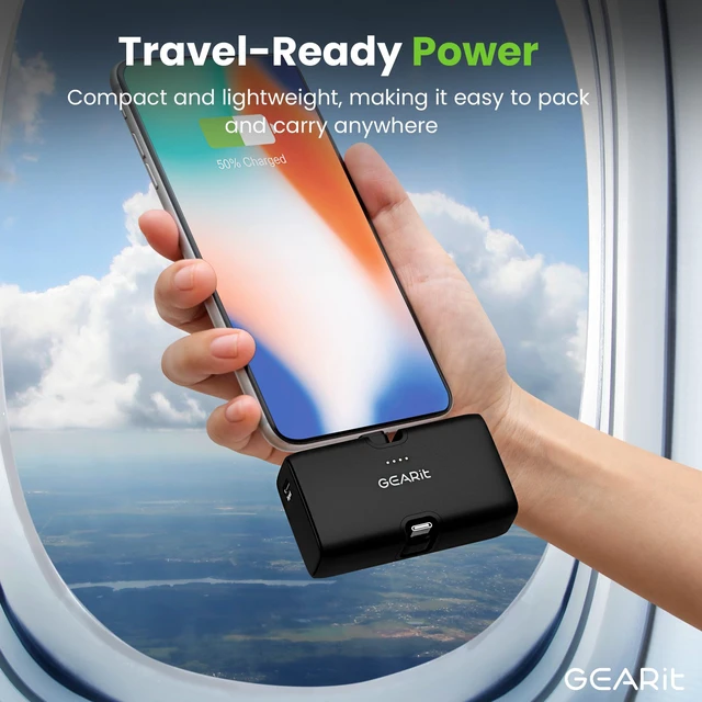 Alt view image 5 of 7 - GEARit 5000mah Power Bank - Dual Output, Mini Battery Pack with Integrated USB-C and Lightning Connectors - Compact, Small Portable Charger Compatible - Black