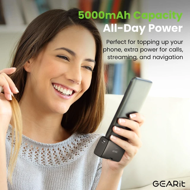 Alt view image 3 of 7 - GEARit 5000mah Power Bank - Dual Output, Mini Battery Pack with Integrated USB-C and Lightning Connectors - Compact, Small Portable Charger Compatible - Black