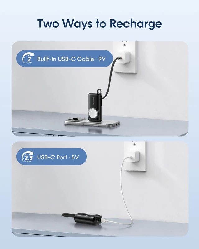 Alt view image 5 of 7 - charmast 5000mAh Mini Portable Charger for Apple Watch and AirPods | 20W Fast Charging Power Bank, Built-In USB-C Cable, Travel Essential for Apple Watch 1~12 Series/Ultra/SE & iPhone 15/16/17
