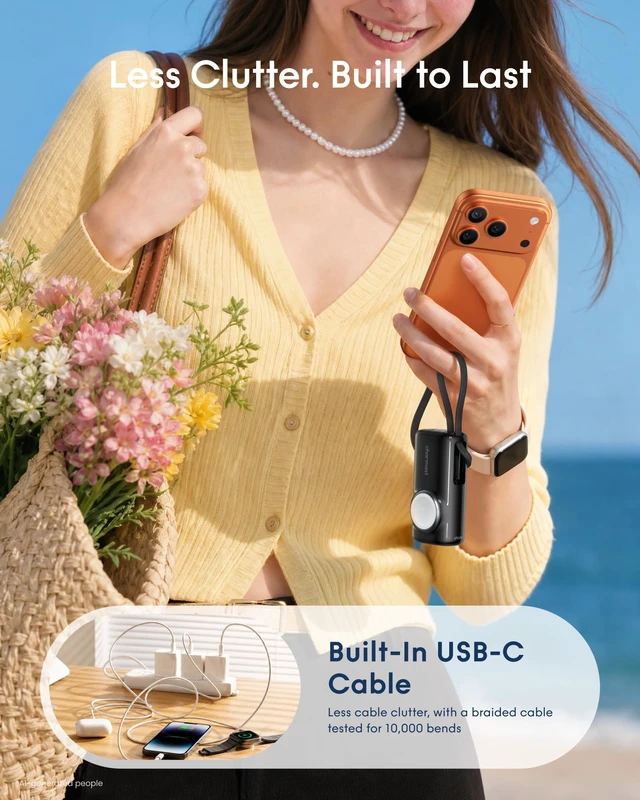 Alt view image 6 of 7 - charmast 5000mAh Mini Portable Charger for Apple Watch and AirPods | 20W Fast Charging Power Bank, Built-In USB-C Cable, Travel Essential for Apple Watch 1~12 Series/Ultra/SE & iPhone 15/16/17