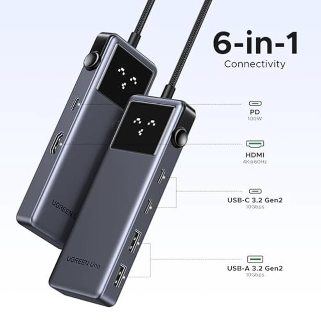 Alt view image 5 of 6 - UGREEN Power Bank Bundle with Uno 6 in 1 USB-C Hub 10Gbps 4K@60Hz HDMI