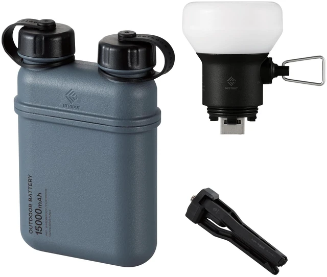 Main image of ELECOM NESTOUT Portable Charger and Lamp, 15000mAh Outdoor Battery Power Bank, 32W USB-C Fast Charging PD, Battery and Light for Camping, 300 Lumen LED Lantern Lamp-1 - Blue Gray