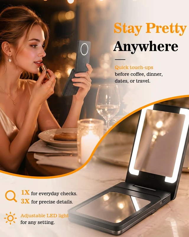 Alt view image 5 of 7 - 5-in-1 Magnetic Power Bank, 5000mAh Portable Wireless Charger with Mirror, Stand, Bluetooth Remote & Card Holder, MagSafe Compatible Travel Essential for iPhone & Samsung, USB-C Cable IncludedBlack