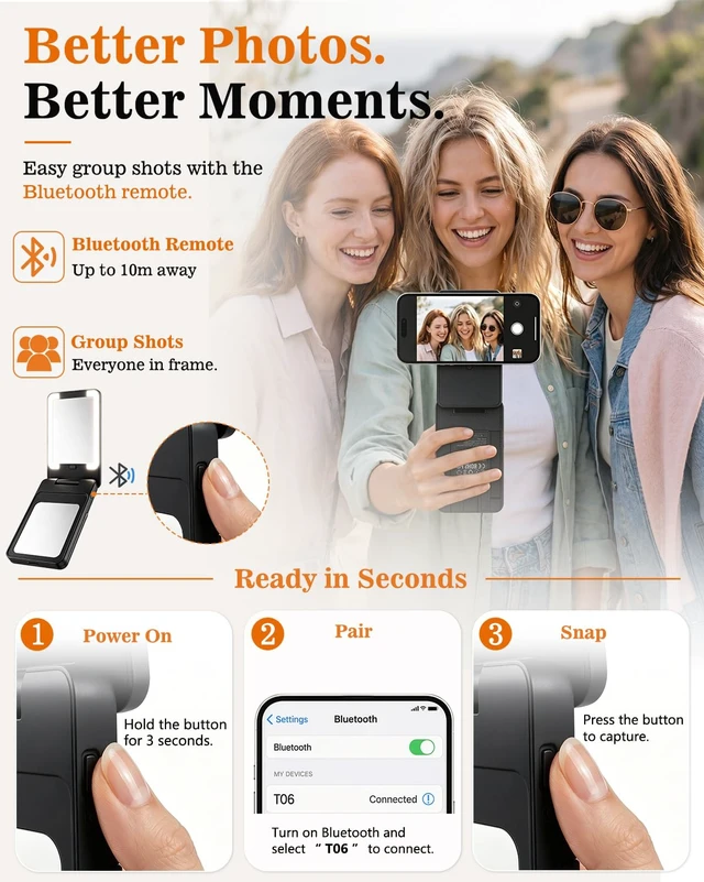 Alt view image 7 of 7 - 5-in-1 Magnetic Power Bank, 5000mAh Portable Wireless Charger with Mirror, Stand, Bluetooth Remote & Card Holder, MagSafe Compatible Travel Essential for iPhone & Samsung, USB-C Cable IncludedBlack