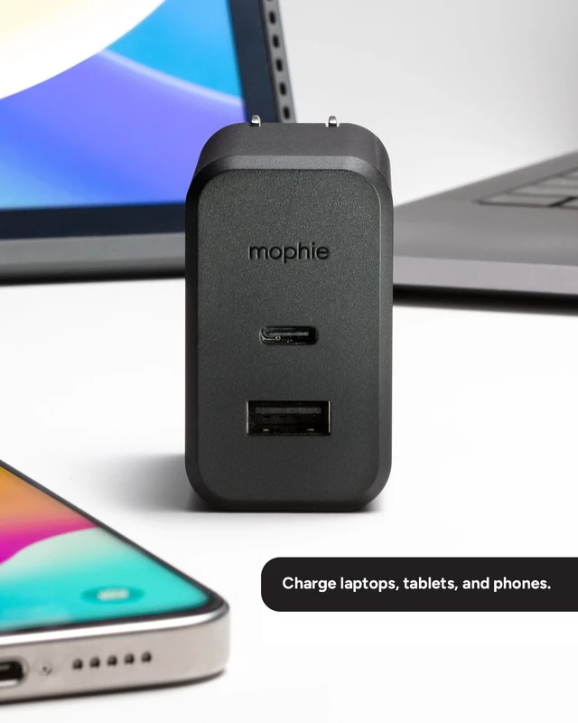 Alt view image 3 of 6 - mophie GaN 60W Charger - USB-C Charger with USB-A Port, Fast Charging for Phones, Tablets, Laptops - Compact, Foldable Prongs, Eco-Friendly Materials, Black