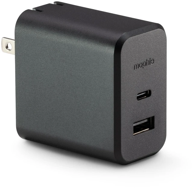 Main image of mophie GaN 60W Charger - USB-C Charger with USB-A Port, Fast Charging for Phones, Tablets, Laptops - Compact, Foldable Prongs, Eco-Friendly Materials, Black