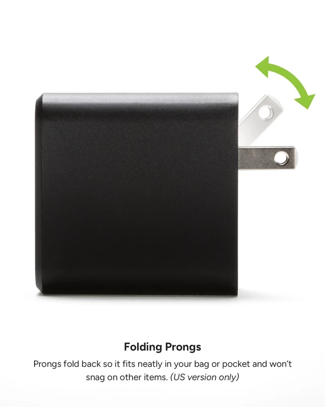 Alt view image 5 of 6 - mophie GaN 60W Charger - USB-C Charger with USB-A Port, Fast Charging for Phones, Tablets, Laptops - Compact, Foldable Prongs, Eco-Friendly Materials, Black