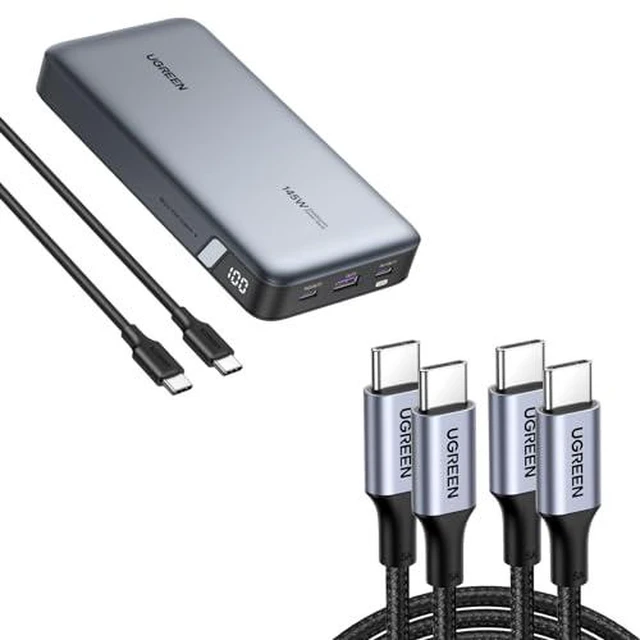 Main image of UGREEN 145W Power Bank Bundle with 100W 2-Pack 3.3 FT USB C Cable