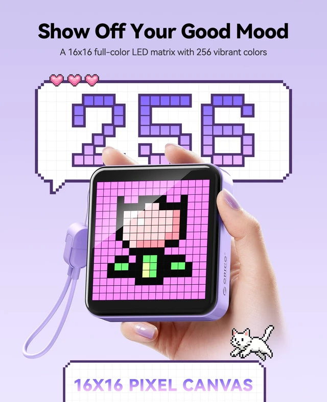 Alt view image 3 of 7 - ORICO Pixel Art Portable Charger 5000mAh, Mini Power Bank with USB-C Cable | Smart App Control RGB LED Matrix with DIY Animation, Flight-Safe Battery Pack for iPhone 17 - PixCharge Series