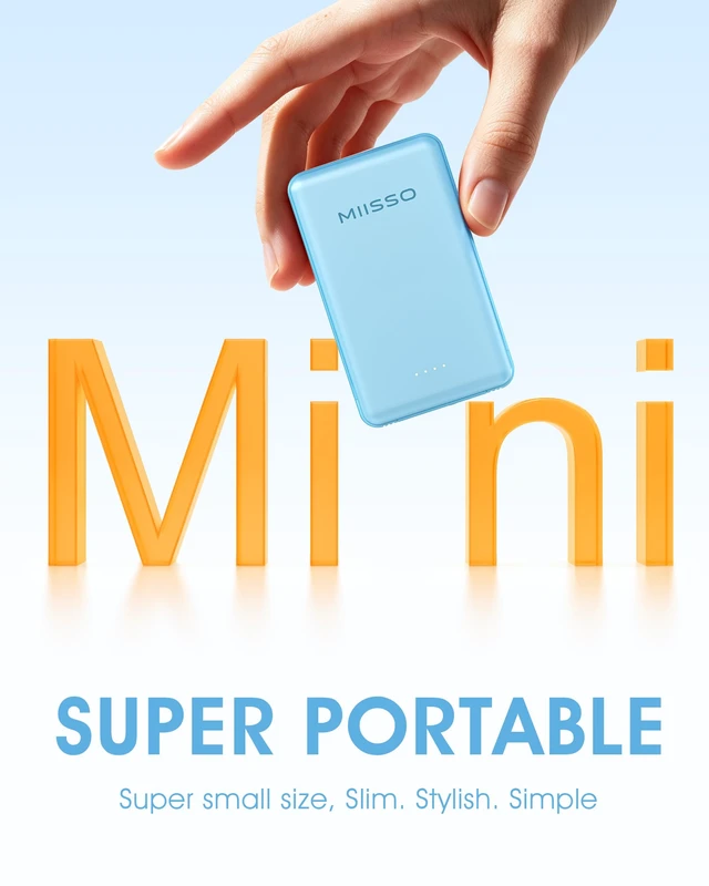 Alt view image 2 of 7 - miisso Ultra Slim 5000mAh Power Bank, Built-in Cables & AC Plug,Blue | Pocket Size Portable Charger,Mini Phone Charger,Travel Essential,USB C External Battery Pack Compatible with iPhone,Samsung