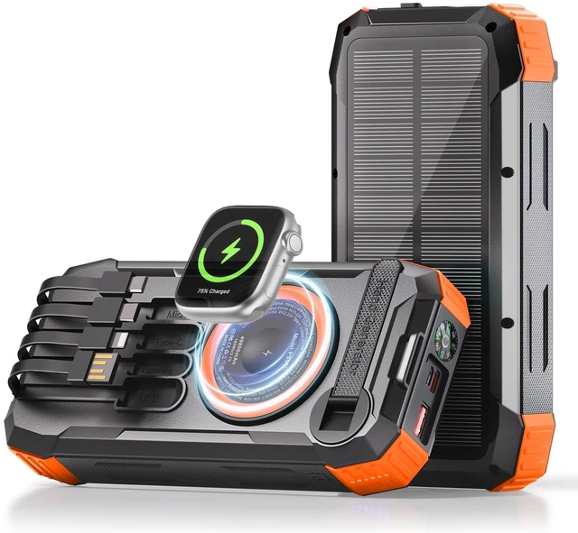Main image of Solar Power Bank 49800mAh, 15W 3-in-1 Wireless Charger, 25W Fast Charging USB C Portable Charger, Solar & Hand Crank External Battery with LED Flashlight for Camping Outdoor Emergency iPhone Android