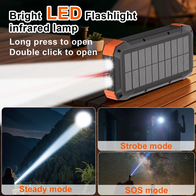 Alt view image 5 of 7 - Solar Power Bank 49800mAh, 15W 3-in-1 Wireless Charger, 25W Fast Charging USB C Portable Charger, Solar & Hand Crank External Battery with LED Flashlight for Camping Outdoor Emergency iPhone Android