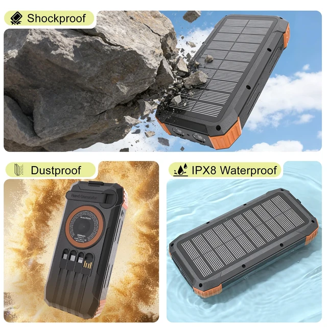 Alt view image 6 of 7 - Solar Power Bank 49800mAh, 15W 3-in-1 Wireless Charger, 25W Fast Charging USB C Portable Charger, Solar & Hand Crank External Battery with LED Flashlight for Camping Outdoor Emergency iPhone Android