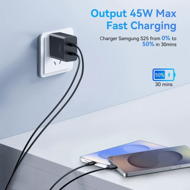 Alt view image 2 of 7 - Samsung Charger Fast Charging,45W Dual USB C Samsung Android Phone Charger Super Fast USB C Samsung Charger Block,2Pack Dual Port Type C Wall Charger Adapter 10 FooT Samsung Charger Fast Charging Cord