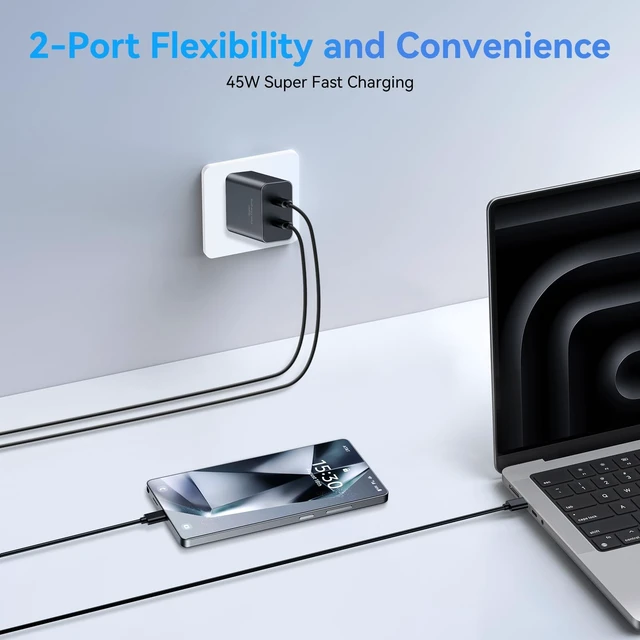 Alt view image 7 of 7 - Samsung Charger Fast Charging,45W Dual USB C Samsung Android Phone Charger Super Fast USB C Samsung Charger Block,2Pack Dual Port Type C Wall Charger Adapter 10 FooT Samsung Charger Fast Charging Cord