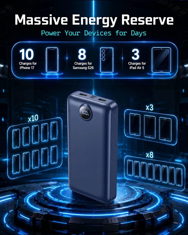 Alt view image 2 of 7 - Portable Charger Power Bank 27000mAh 22.5W Fast Charging USB C Battery Pack | External Battery Bank Digital Display Phone Charger with 3 Output & 2 Input for iPhone 18/17/16/15/14/13/12, Samsung etc