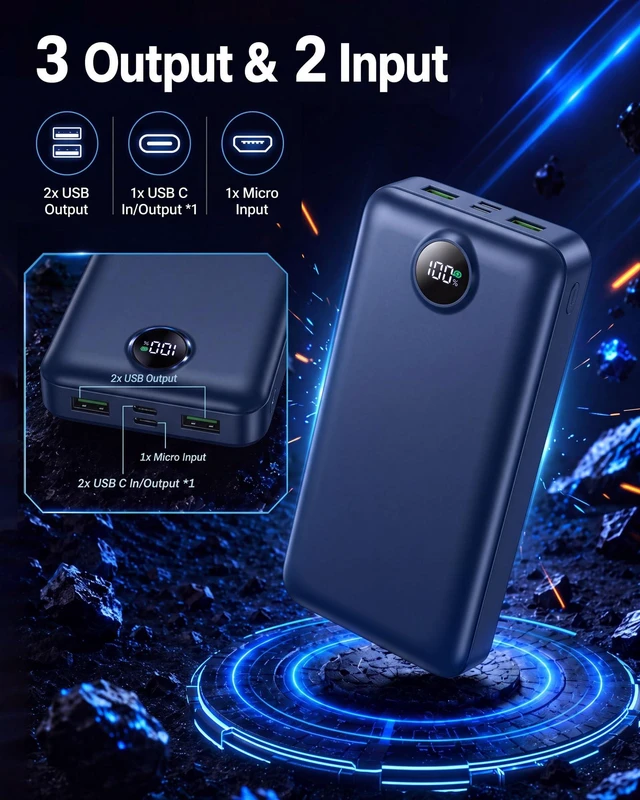 Alt view image 5 of 7 - Portable Charger Power Bank 27000mAh 22.5W Fast Charging USB C Battery Pack | External Battery Bank Digital Display Phone Charger with 3 Output & 2 Input for iPhone 18/17/16/15/14/13/12, Samsung etc