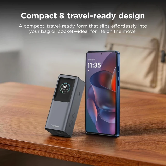 Alt view image 2 of 7 - Lenovo Hybrid 2-in-1 Laptop Power Bank 140W (10,200mAh), USB-C Portable Charger & 65W Wall Adapter, Dual USB-C Fast Charging, IPS Display, Foldable Plug, for Laptop, Phone, Tablet, Model PBFO10140A
