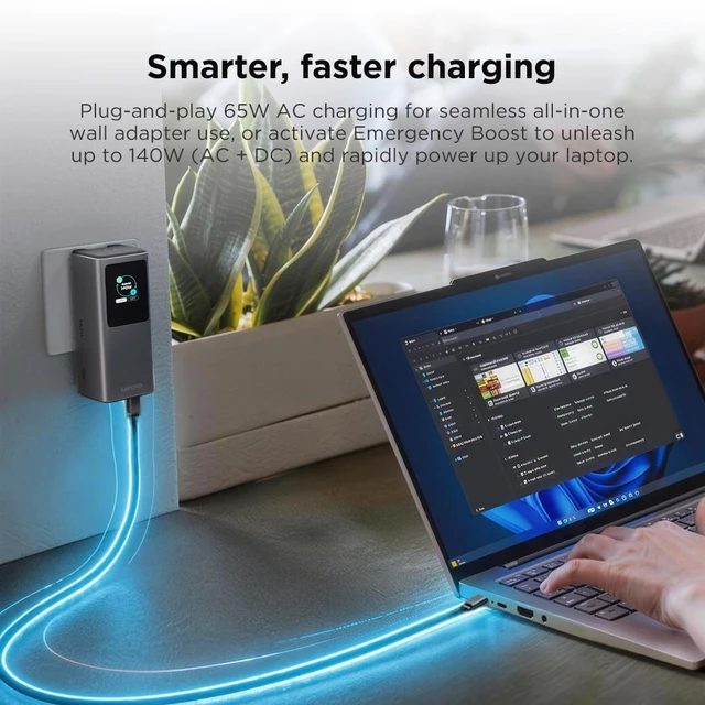 Alt view image 4 of 7 - Lenovo Hybrid 2-in-1 Laptop Power Bank 140W (10,200mAh), USB-C Portable Charger & 65W Wall Adapter, Dual USB-C Fast Charging, IPS Display, Foldable Plug, for Laptop, Phone, Tablet, Model PBFO10140A