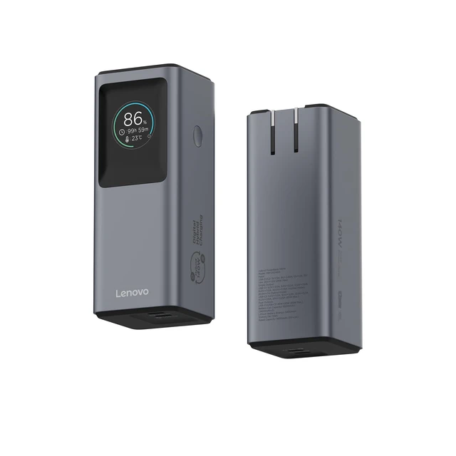 Alt view image 6 of 7 - Lenovo Hybrid 2-in-1 Laptop Power Bank 140W (10,200mAh), USB-C Portable Charger & 65W Wall Adapter, Dual USB-C Fast Charging, IPS Display, Foldable Plug, for Laptop, Phone, Tablet, Model PBFO10140A