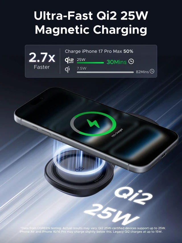 Alt view image 2 of 7 - MagFlow 25W Pocket-Sized Foldable Wireless Charger | Foldable Travel Design,Qi2.2-Certified, Fast Charging for iPhone 17-12 Series, AirPods, and More, Adapter Not Included, Black