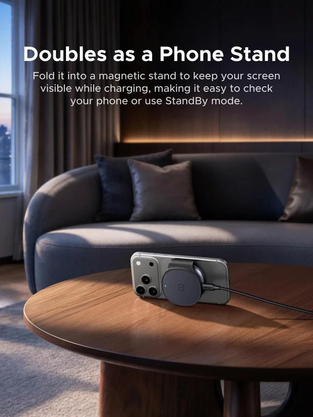 Alt view image 4 of 7 - MagFlow 25W Pocket-Sized Foldable Wireless Charger | Foldable Travel Design,Qi2.2-Certified, Fast Charging for iPhone 17-12 Series, AirPods, and More, Adapter Not Included, Black